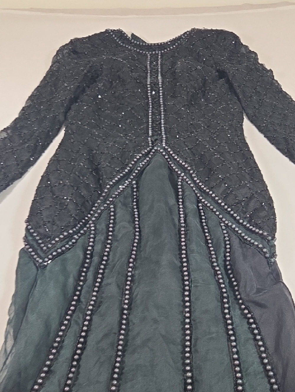 Boho Black Long Sleeve Beaded Evening Gown Festival Fairy Tulle Skirt Open Back - Picture 3 of 16